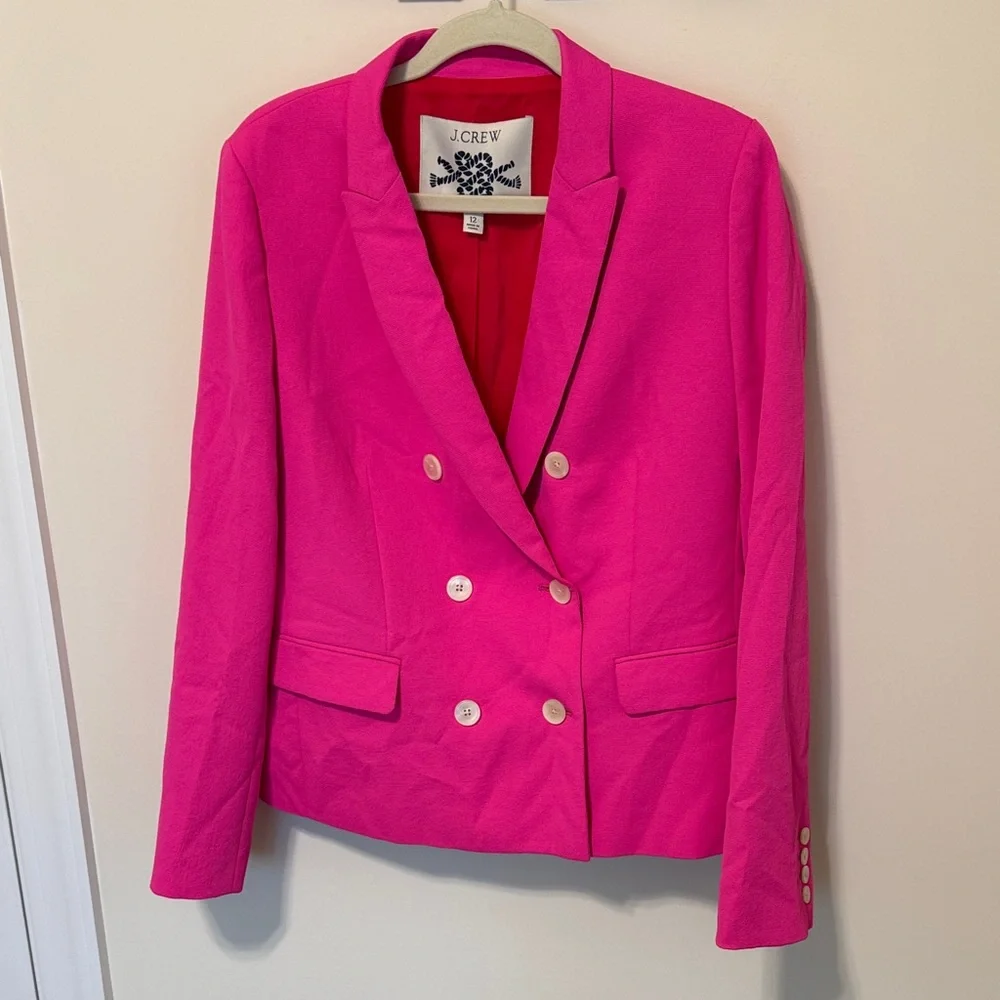 J. Crew Women's Barbie Pink Double-Breasted Blazer / Size 12 / Red Lining